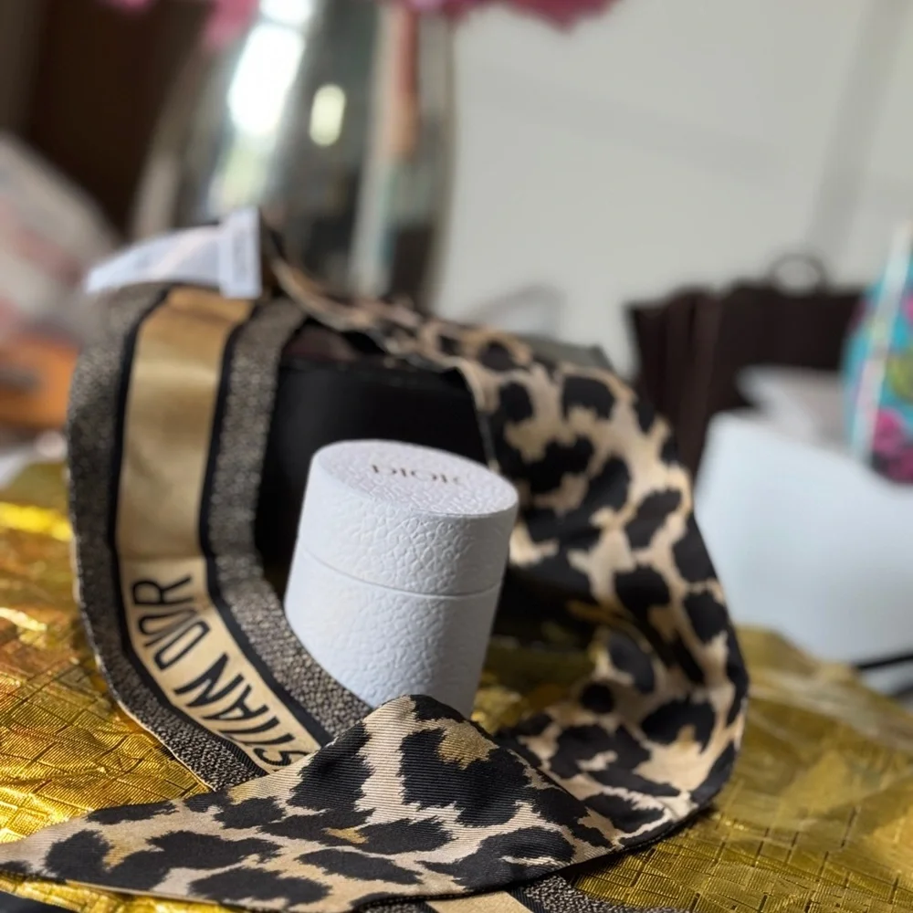 Dior Black and Gold Scarf cheetah animal print Authentic